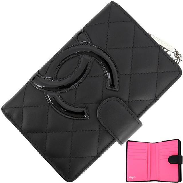 CHANEL - シャネル 二つ折り財布 カンボンライン ブラック ピンク