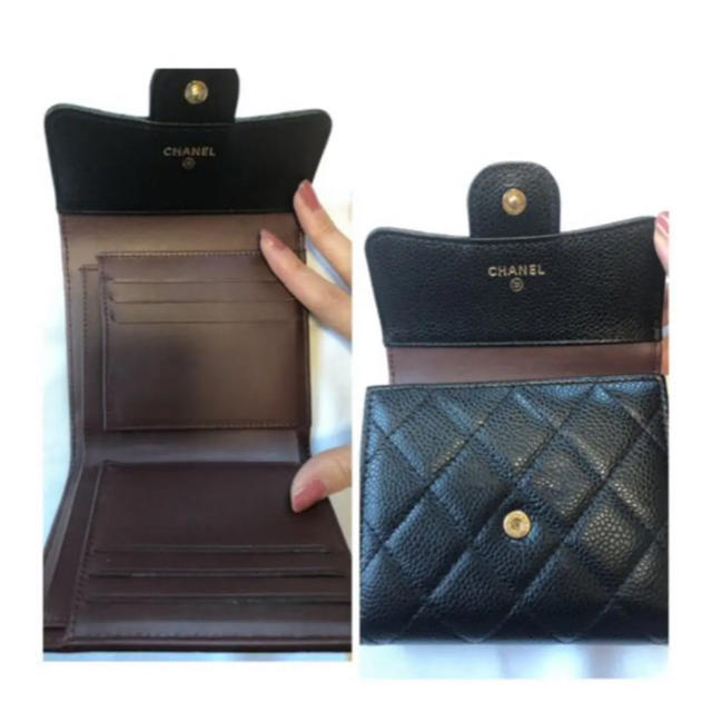 CHANEL(シャネル)のCHANEL シャネル  三つ折り財布 キャビアスキン  ブラック 美品 レディースのファッション小物(財布)の商品写真