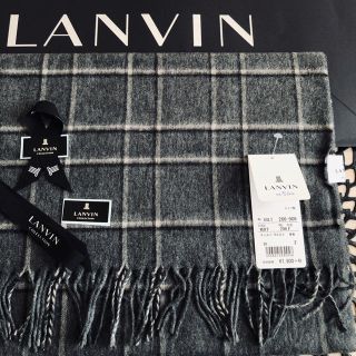 ランバンオンブルー(LANVIN en Bleu)の新品ギフトセット付★ランバンオンブルー マフラー グレー チェック★(マフラー/ショール)