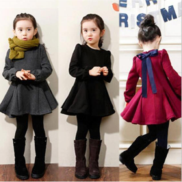 SALE♡フレア ワンピース 裏起毛 リボン キッズ  キッズ/ベビー/マタニティのキッズ服女の子用(90cm~)(ワンピース)の商品写真