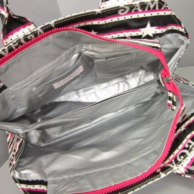 超美品■サマンサベガ■コーティング素材 リボン柄・ハンドバッグ■黒×ピンク×白