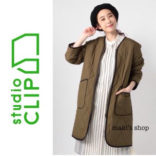 スタディオクリップ(STUDIO CLIP)の【今季美品】studio CLIP  キルトリバーシブルロングコート●カーキM(ロングコート)