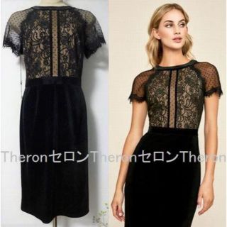 タダシショウジ(TADASHI SHOJI)の2018年 新品 TADASHISHOJI タダシ レース＆ベルベットワンピース(ひざ丈ワンピース)