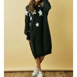 新品♡ゆったりビッグシルエットワンピース モカ星柄 2019/01/27まで❣️(その他)