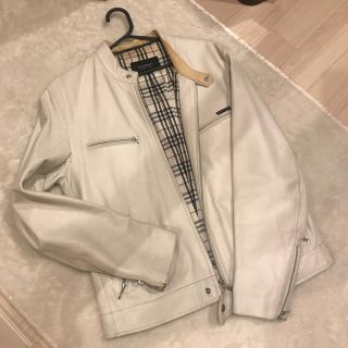 バーバリーブラックレーベル(BURBERRY BLACK LABEL)の正規品 バーバリー ライダース ホワイト チェック  シングル(ライダースジャケット)