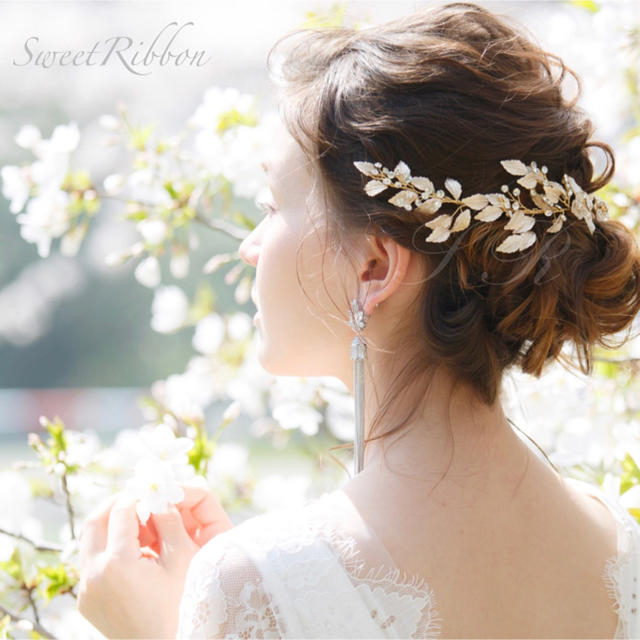 sweet ribbon ヘッドアクセサリー ハンドメイドのウェディング(ヘッドドレス/ドレス)の商品写真
