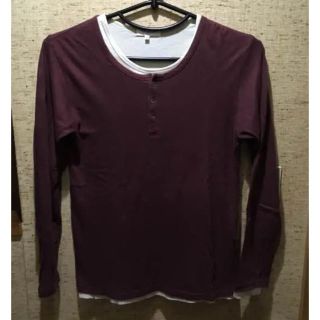 ユナイテッドアローズ(UNITED ARROWS)のBLUELABELアンサンブル長袖ヘンリーTシャツ S エンジ×オフ白(Tシャツ/カットソー(七分/長袖))