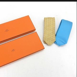 エルメス(Hermes)の新品★エルメス ネクタイ ペリカン柄 Hロゴブルー2本セット 箱・タグ付(ネクタイ)