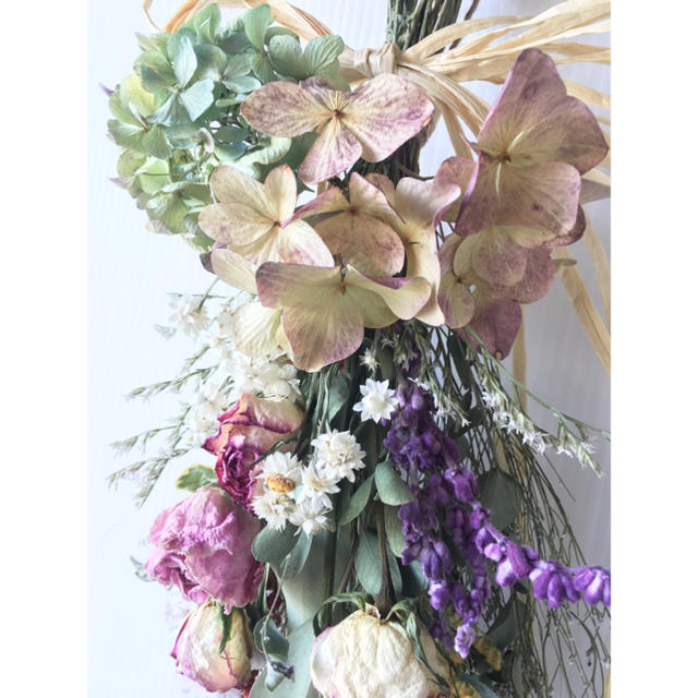 No.3 紫陽花とバラのスワッグ ❁ドライフラワー ハンドメイドのフラワー/ガーデン(ドライフラワー)の商品写真