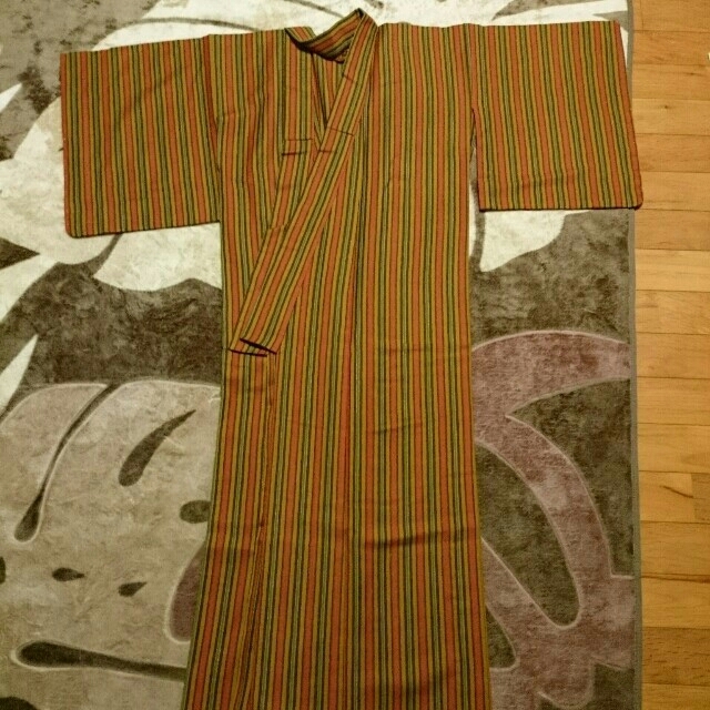 オレンジ系縞単衣着物 レディースの水着/浴衣(着物)の商品写真