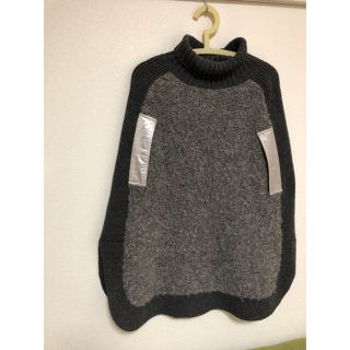 sacai luck ニットポンチョ 総柄 ワンピース 黒×茶×青  ニーレングスドレス レディース   【230908】