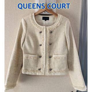 クイーンズコート(QUEENS COURT)の【naco様専用🌸】QUEENS COURT ノーカラー ツイード ジャケット(ノーカラージャケット)