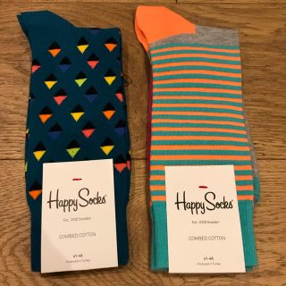 クツシタヤ(靴下屋)のHappy Socks ハッピーソックス 41〜46 2足セット 新品未使用(ソックス)