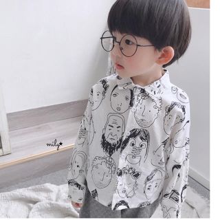 期間限定10%OFF！韓国子供服★かおがいっぱいシャツ(ブラウス)