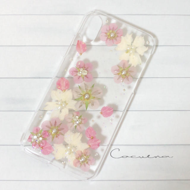 かわいいiphoneケース / 【送料・ネーム無料】いちごの花と千鳥草の押し花iPhoneケースの通販 by cocuena｜ラクマ