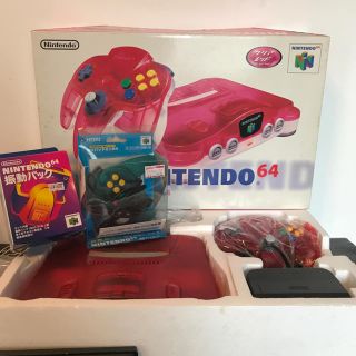 ニンテンドウ64(NINTENDO 64)の任天堂64 クリアレッド+ソフト7本(家庭用ゲーム機本体)