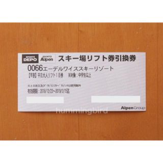 エーデルワイススキーリゾート・リフト1日券引換券【平日用】(スキー場)