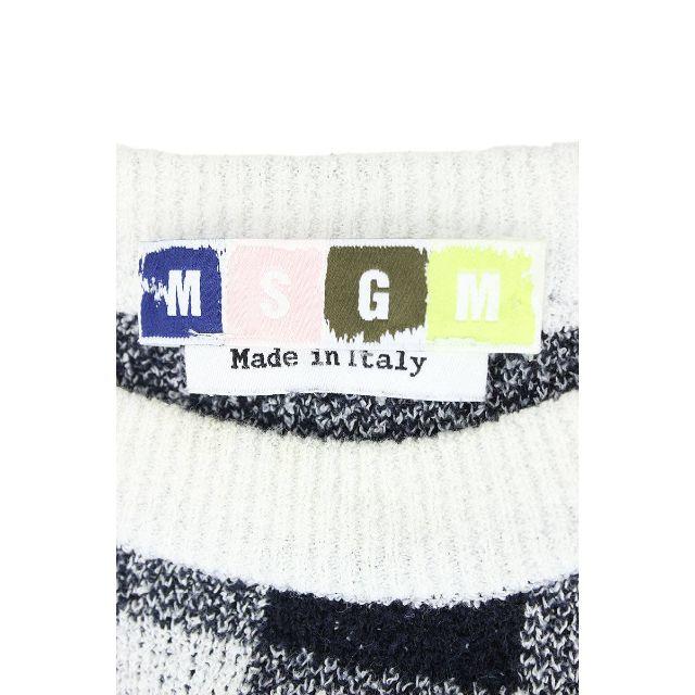 MSGM(エムエスジイエム)のMSGM ブロックチェック パイル地 半袖ニット セーター ネイビー ホワイト  メンズのトップス(ニット/セーター)の商品写真