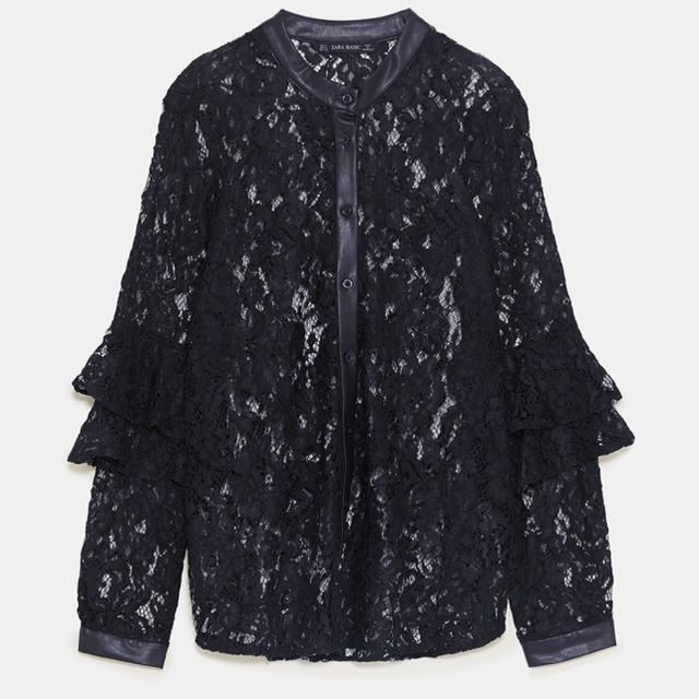 ZARA(ザラ)のZARA 新品 レザーコントラストレースブラウス レディースのトップス(シャツ/ブラウス(長袖/七分))の商品写真