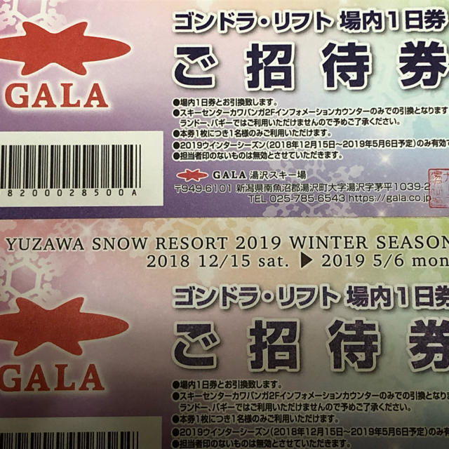 GALA湯沢スキー場ゴンドラ・リフト1日券 チケットの施設利用券(スキー場)の商品写真