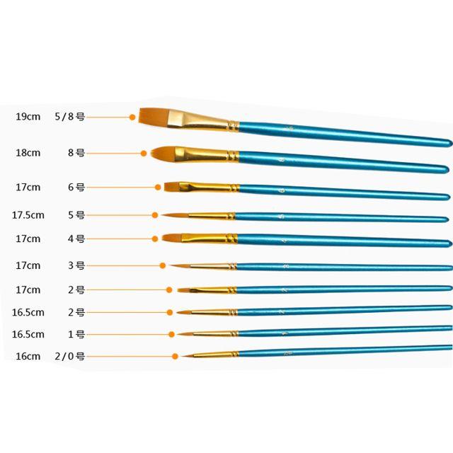 ペイントブラシ 平筆 丸筆 10本セット 油絵筆 水彩筆 画筆 ブルー エンタメ/ホビーのアート用品(絵筆)の商品写真
