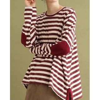 メルロー(merlot)の完売•メルロー エルボーパッチボーダー柄カットソー(カットソー(長袖/七分))