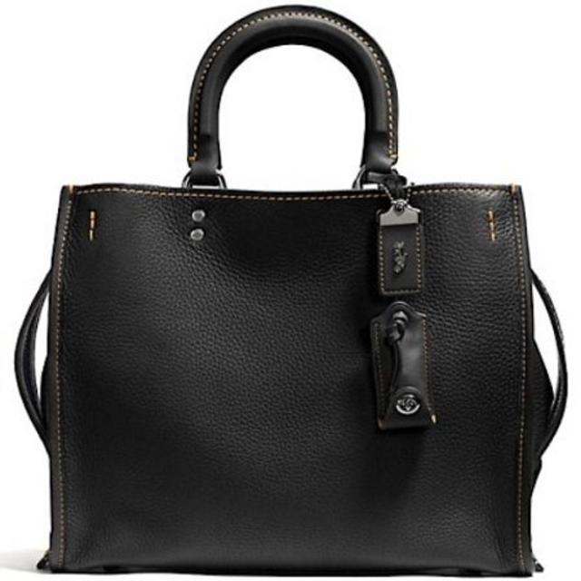 COACHコーチローググラブタンペブルレザーF38124ハンドバッグ黒