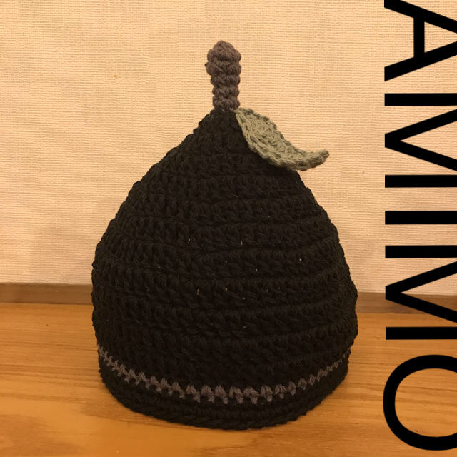 どんぐり帽子 ブラック フルーツ帽子 コットン100% モノトーンamimohandmade