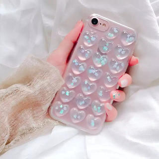 アイフォーン(iPhone)のぷくぷく3Dハート ピンクのクリアiPhoneケース(iPhoneケース)
