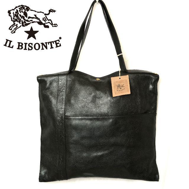 ののん☆専用☆新品☆IL BISONTE 黒革マチなしバックイルビゾンテ www