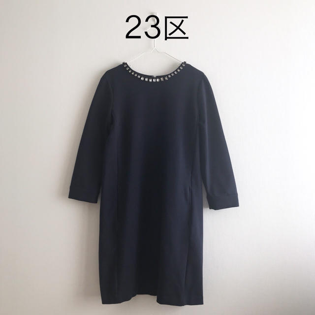 23区(ニジュウサンク)の23区◇ビジューコットンワンピース シンプル通勤仕事M上品 かわいい レディースのワンピース(ひざ丈ワンピース)の商品写真