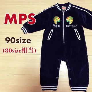 エムピーエス(MPS)のMPS/刺繍入り☆防寒着 ベロア アメリカン スカジャン風カバーオール 90(カバーオール)