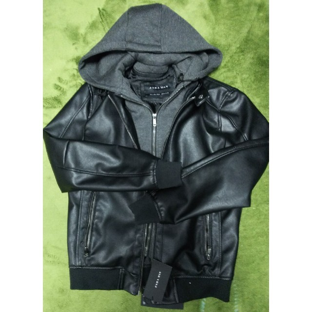 新品 ZARA ザラ フード付きジャンパー ブラック M - ライダースジャケット