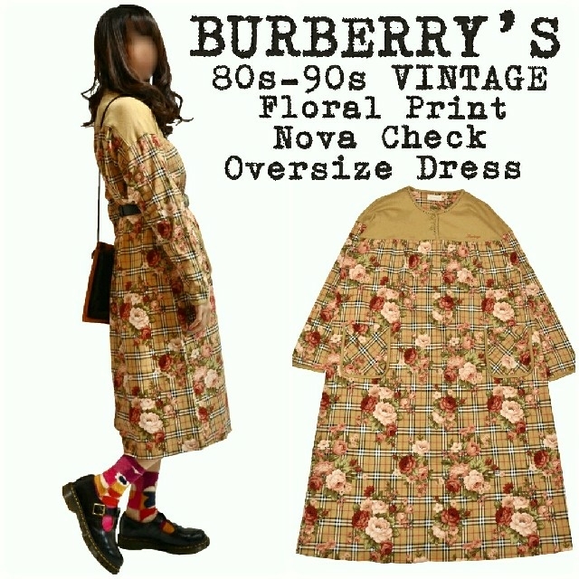 BURBERRY(バーバリー)の美品★BURBERRY★バーバリー★80s-90s★ノバチェックワンピース★花柄 レディースのワンピース(ロングワンピース/マキシワンピース)の商品写真