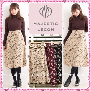 マジェスティックレゴン(MAJESTIC LEGON)の値下げ㊥❥今季 マジェスティックレゴン ハイウエストフラワースカート(ひざ丈スカート)