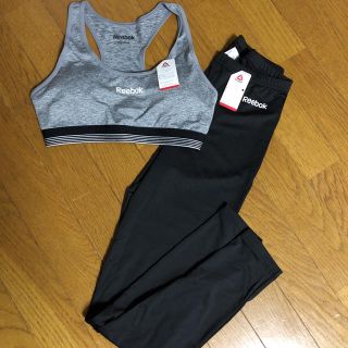 リーボック(Reebok)の新品 リーボック  セットアップ レギンス ジム  ヨガ グレー M ブラ(レギンス/スパッツ)