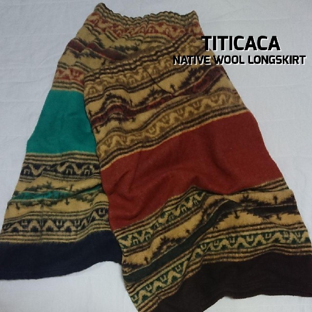 TITICACA ネイティブオルテガ柄 圧縮WOOLブランケットロングスカート