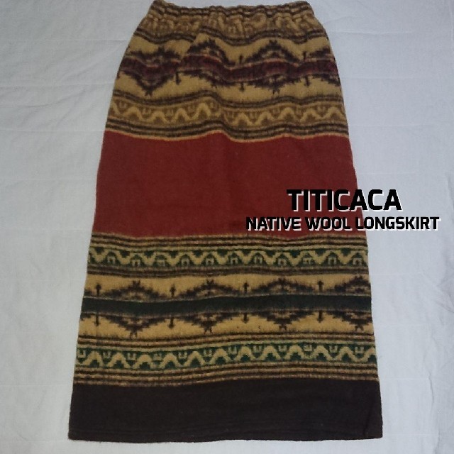 TITICACA ネイティブオルテガ柄 圧縮WOOLブランケットロングスカート