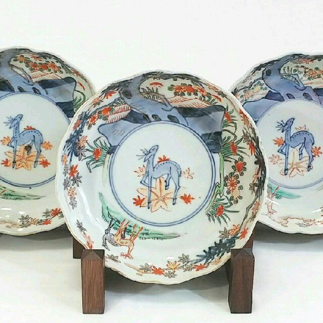 限定セール -SALE 古伊万里 色絵 花が咲く by の通販 輪花5寸なます皿 鹿紅葉文 工芸品