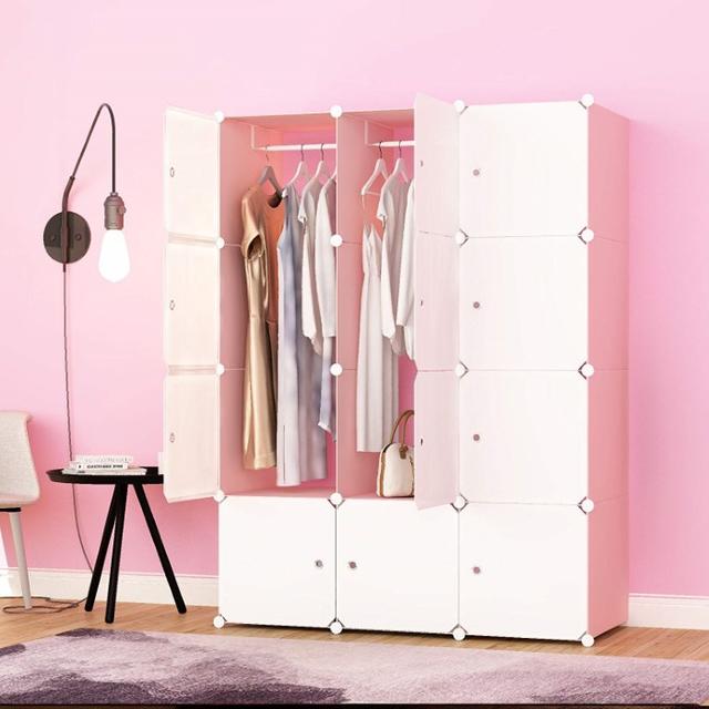 洋服収納 ピンク&白 DIY クローゼット 組み立て式
