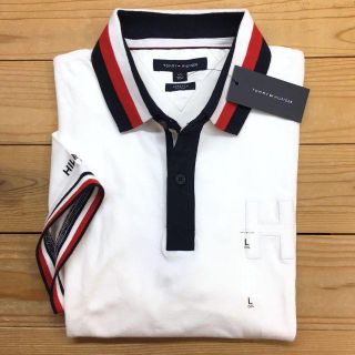 トミーヒルフィガー(TOMMY HILFIGER)の新品【メンズXXL】★トミー★トリコロールカラー半袖ポロシャツ/白(ポロシャツ)