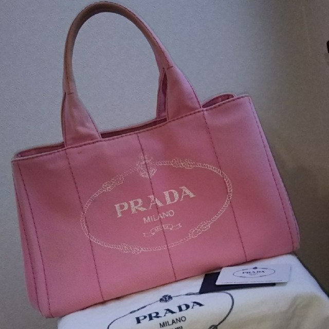 PRADA - PRADA プラダ カナパ キャンバス トートバッグ Mサイズ ピンク