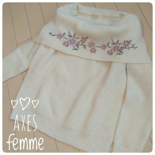 アクシーズファム(axes femme)の2WAYニット オフショルダー オフタートル 刺繍 花柄(ニット/セーター)