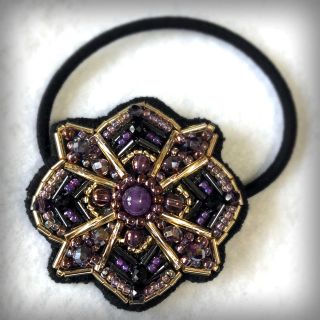 ビーズ刺繍 ヘアゴム【アメジスト】ハンドメイド (ヘアアクセサリー)