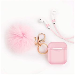 アップル(Apple)のAirPods ケース シリコンカバー シリコンストラップ ファーキーホルダー(モバイルケース/カバー)