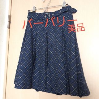 バーバリーブルーレーベル(BURBERRY BLUE LABEL)の美品♥バーバリーブルーレーベル♥紺色チェックフレア×プリーツスカート♥春に(ひざ丈スカート)