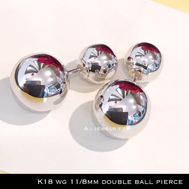 k18 18金 ホワイト ダブルボール ピアス / double ball
