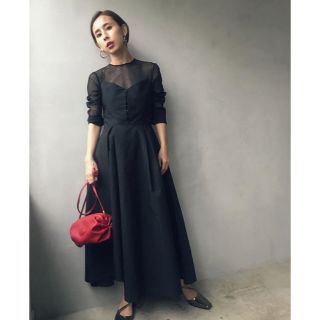 アメリヴィンテージ(Ameri VINTAGE)のameriVINTAGE DOT SHEER FLARE DRESS(ロングドレス)