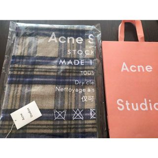 アクネ(ACNE)の【ラスト1】チェックロゴ アクネ　ストール　ベージュ/ブルー マフラー(マフラー/ショール)