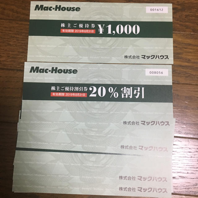 Mac-House(マックハウス)のマックハウス 株主優待券 1000円券×1＋20%割引券×5 チケットの優待券/割引券(ショッピング)の商品写真